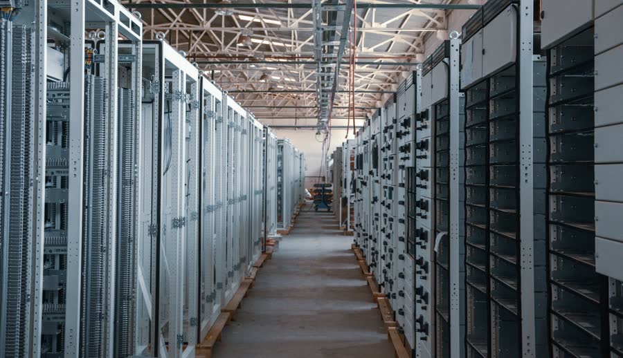Aisle between server racks in a data centre