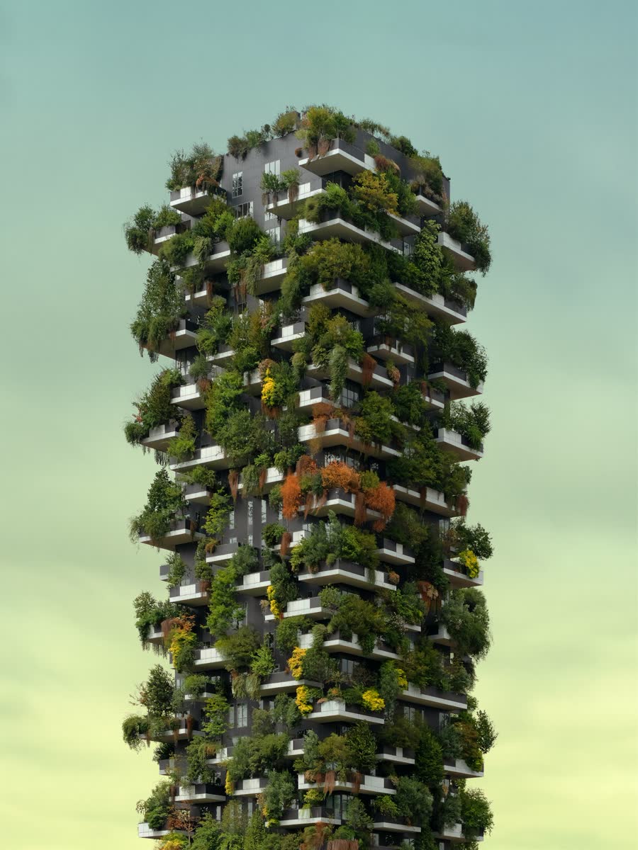 Office building with a planted green facade